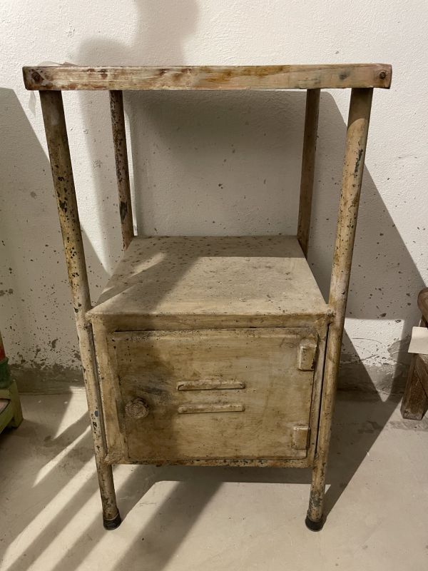 Iron Bedside Cabinet With Wood Top