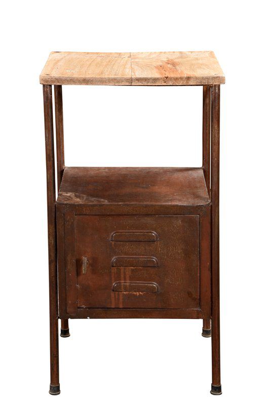 Iron Bedside Cabinet With Wood Top