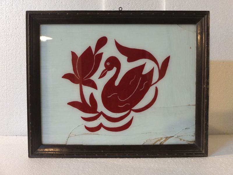 Red Swan Painted Glass